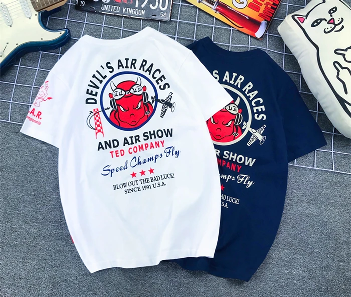 Japanese Trendy Brand Lucky Ghost Little Devil Pilot American Retro Locomotive Pure Cotton Short-sleeved T-shirt Men and Women 
Japanese Trendy Brand Lucky Ghost Little Devil Pilot American Retro Locomotive Pure Cotton Short-sleeved T-shirt Men and Women