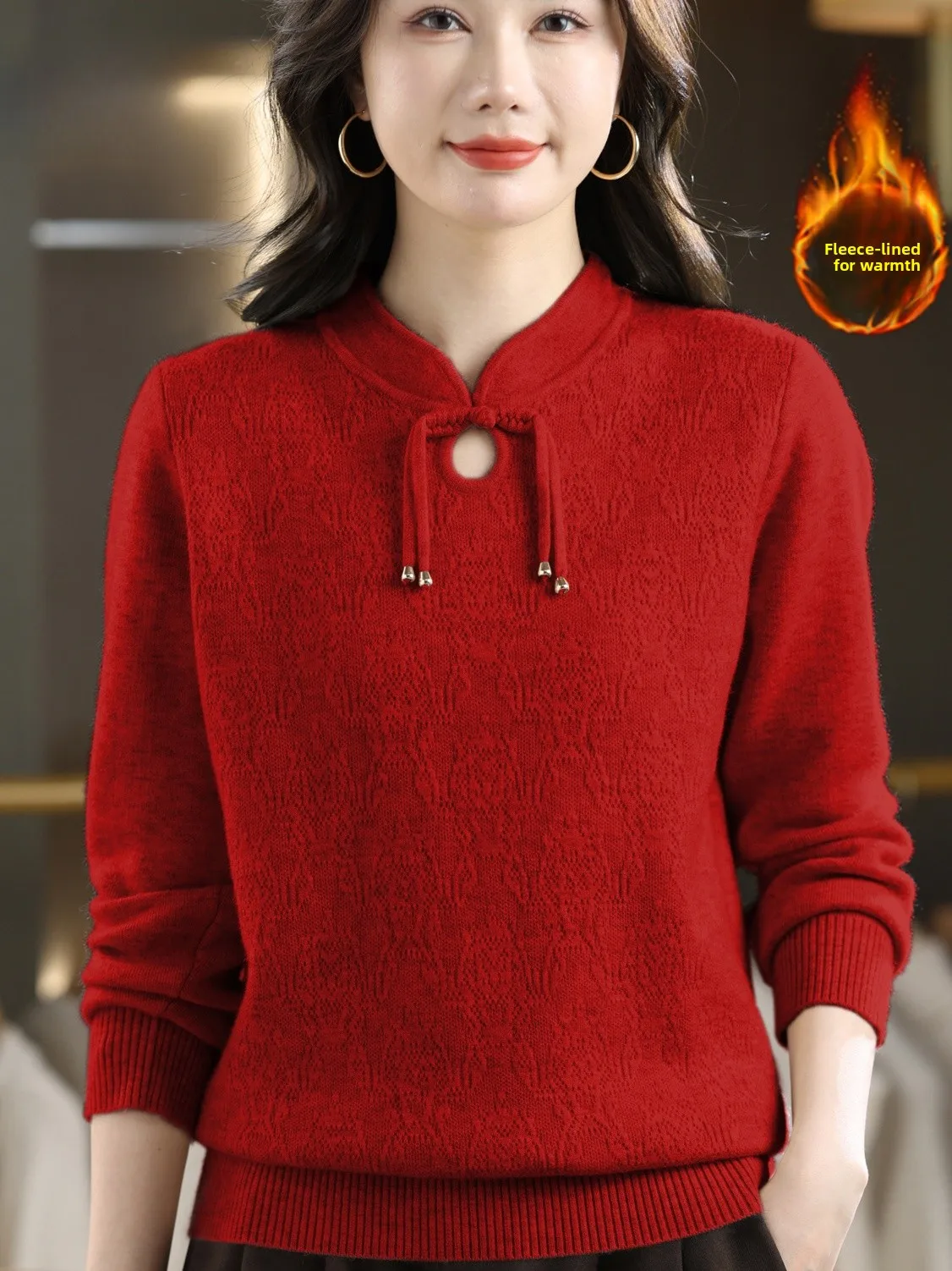 Thiened Fce Red Knitted Sweater New Chinese Sle Qipao Collar ly Women's Warmth Clothing Casual Wear Home Faion
Thiened Fce Red Knitted Sweater New Chinese Sle Qipao Collar ly Women's Warmth Clothing Casual Wear Home Faion