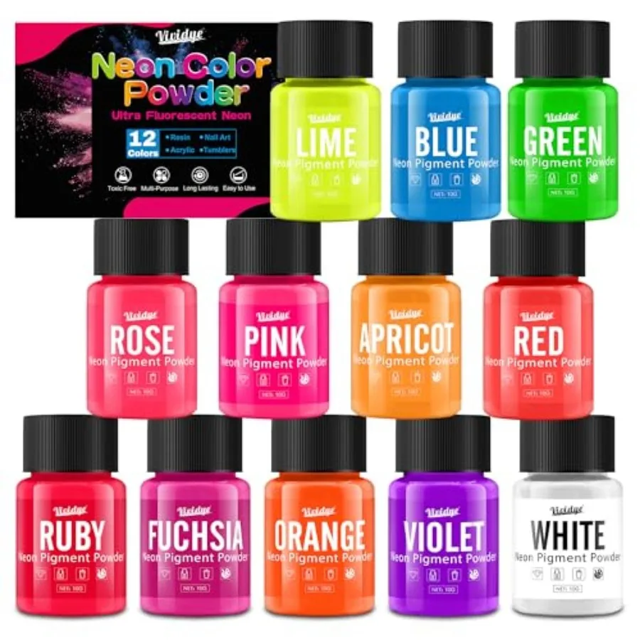 Neon Pigment Powder for Adult Hobby - 12x10g Premium Fluorescent Powder, Epoxy Resin Pigments Powder for Nail Art, Painting, Ca
Neon Pigment Powder for Adult Hobby - 12x10g Premium Fluorescent Powder, Epoxy Resin Pigments Powder for Nail Art, Painting, Ca