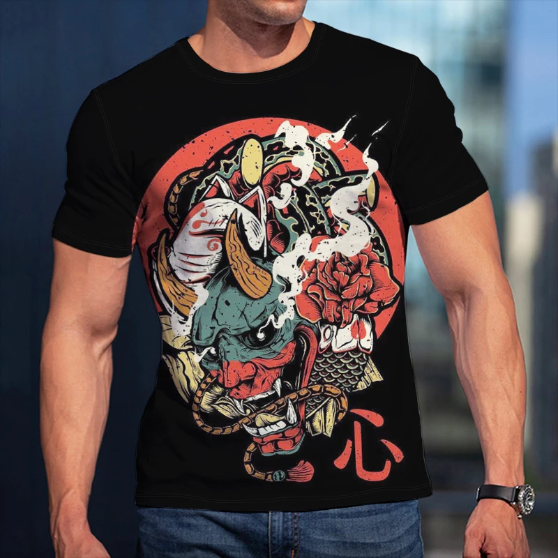 Japan Warrior Mask Mask Print T Shirt For Men Casual Round Neck Loose Short Sleeve Tee Summer Trend Street Clothing Fashion Tops
Japan Warrior Mask Mask Print T Shirt For Men Casual Round Neck Loose Short Sleeve Tee Summer Trend Street Clothing Fashion Tops