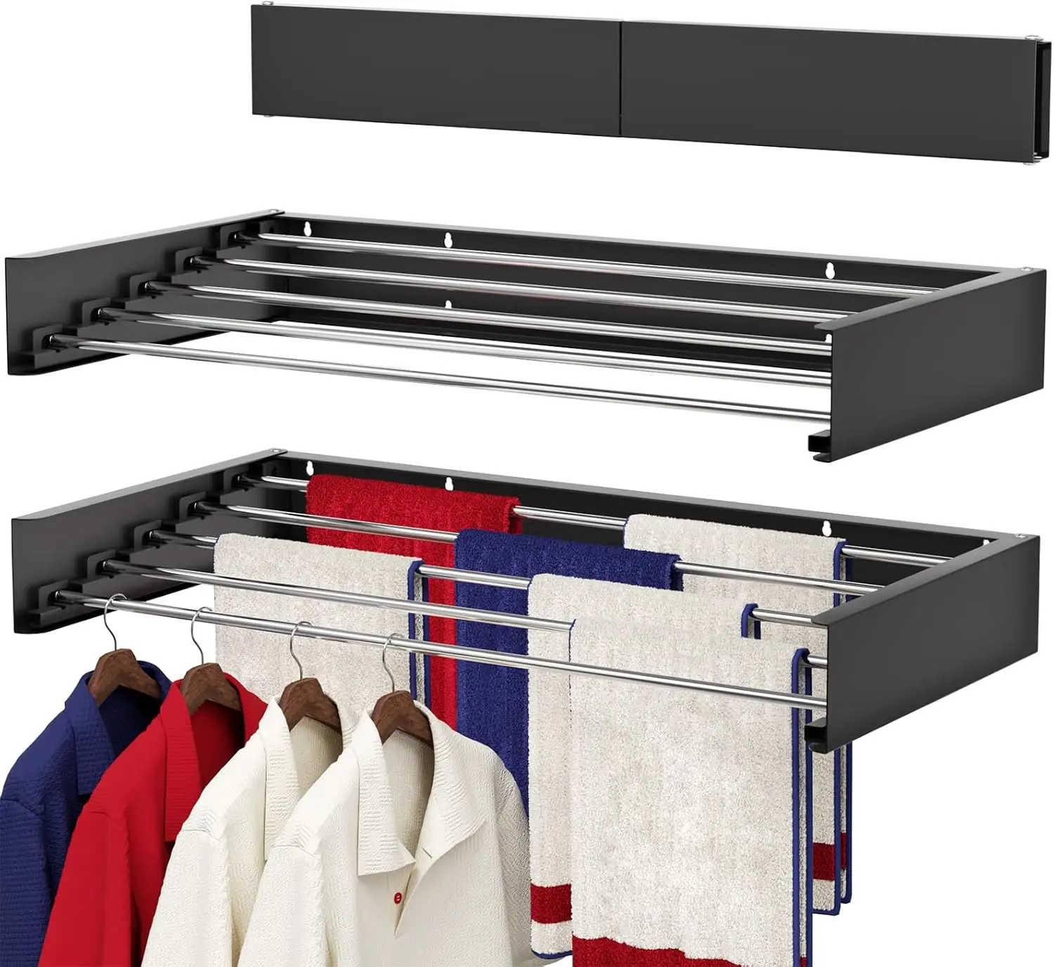 Wall Mounted Drying Rack 31.5", Foldable Laundry Drying Rack with Stainless Steel Rods, Retractable Laundry Space Saver