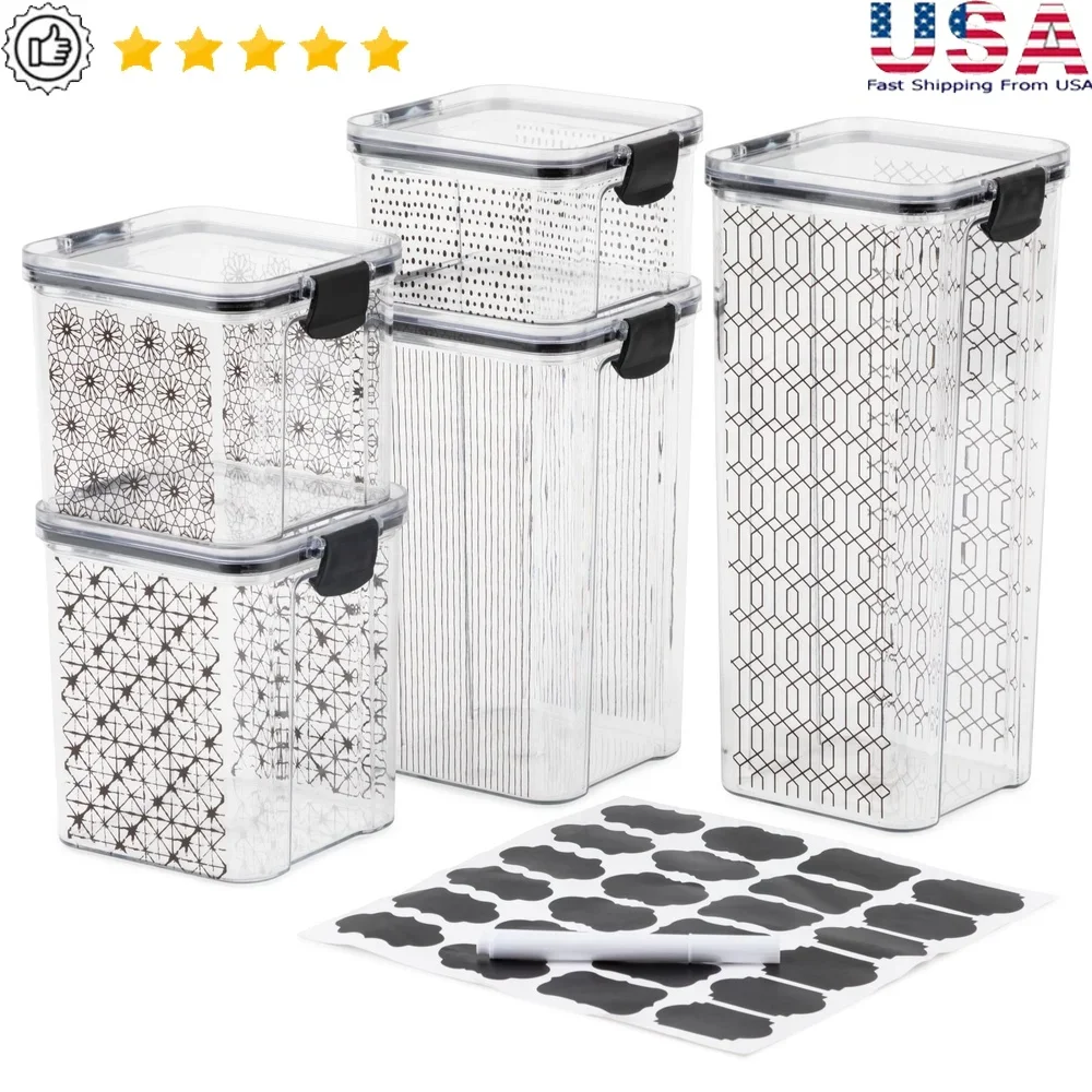 Герметичные контейнеры для хранения продуктов с защелкой, набор из 5 штук с этикетками для классной доски, органайзер, безопасные штабелируемые пластиковые кухонные банки для морозильной камеры
Герметичные контейнеры для хранения продуктов с защелкой, набор из 5 штук с этикетками для классной доски, органайзер, безопасные штабелируемые пластиковые кухонные банки для морозильной камеры