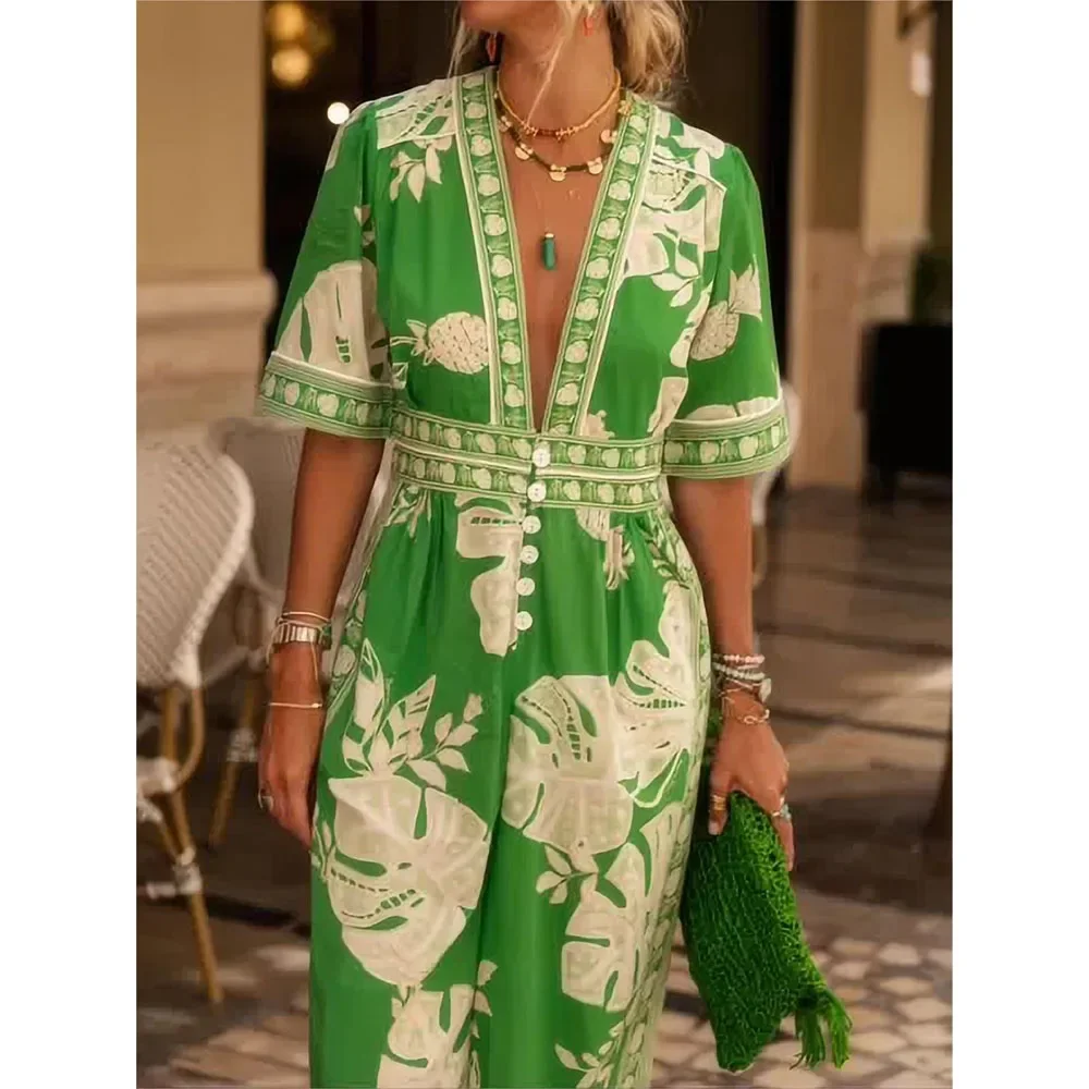 Spring Summer Print Flower Jumpsuits For Women Short Sleeve VNeck Bandage Loose Streetwear Overalls Wide Leg Pants Trousers
Spring Summer Print Flower Jumpsuits For Women Short Sleeve VNeck Bandage Loose Streetwear Overalls Wide Leg Pants Trousers