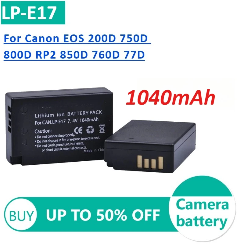 LP-E17 1300mAh Lithium Battery for Canon EOS 200D 750D 800D RP2 850D 760D 77D EOS T6i T6S EOS KISS X8i Camera Batteries
LP-E17 1300mAh Lithium Battery for Canon EOS 200D 750D 800D RP2 850D 760D 77D EOS T6i T6S EOS KISS X8i Camera Batteries