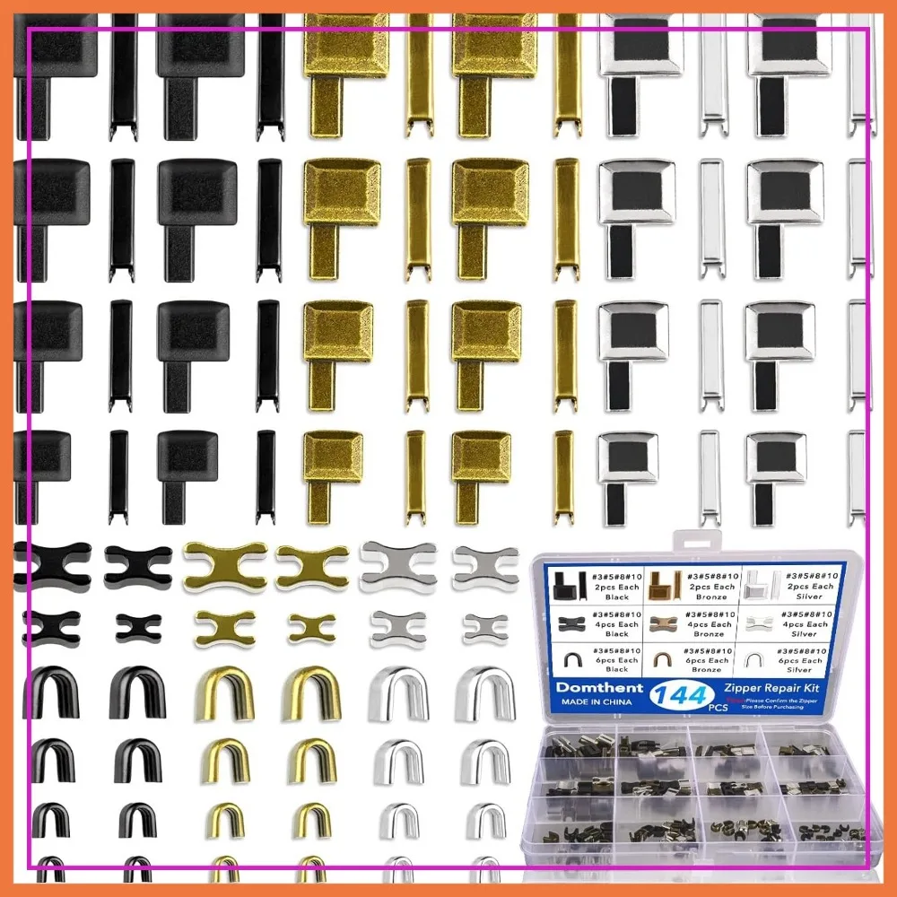 144PCS Zipper Repair Kit, 4 Sizes #3 #5 #8 #10, Sliders & Stops for Jackets Coats Backpacks
144PCS Zipper Repair Kit, 4 Sizes #3 #5 #8 #10, Sliders & Stops for Jackets Coats Backpacks