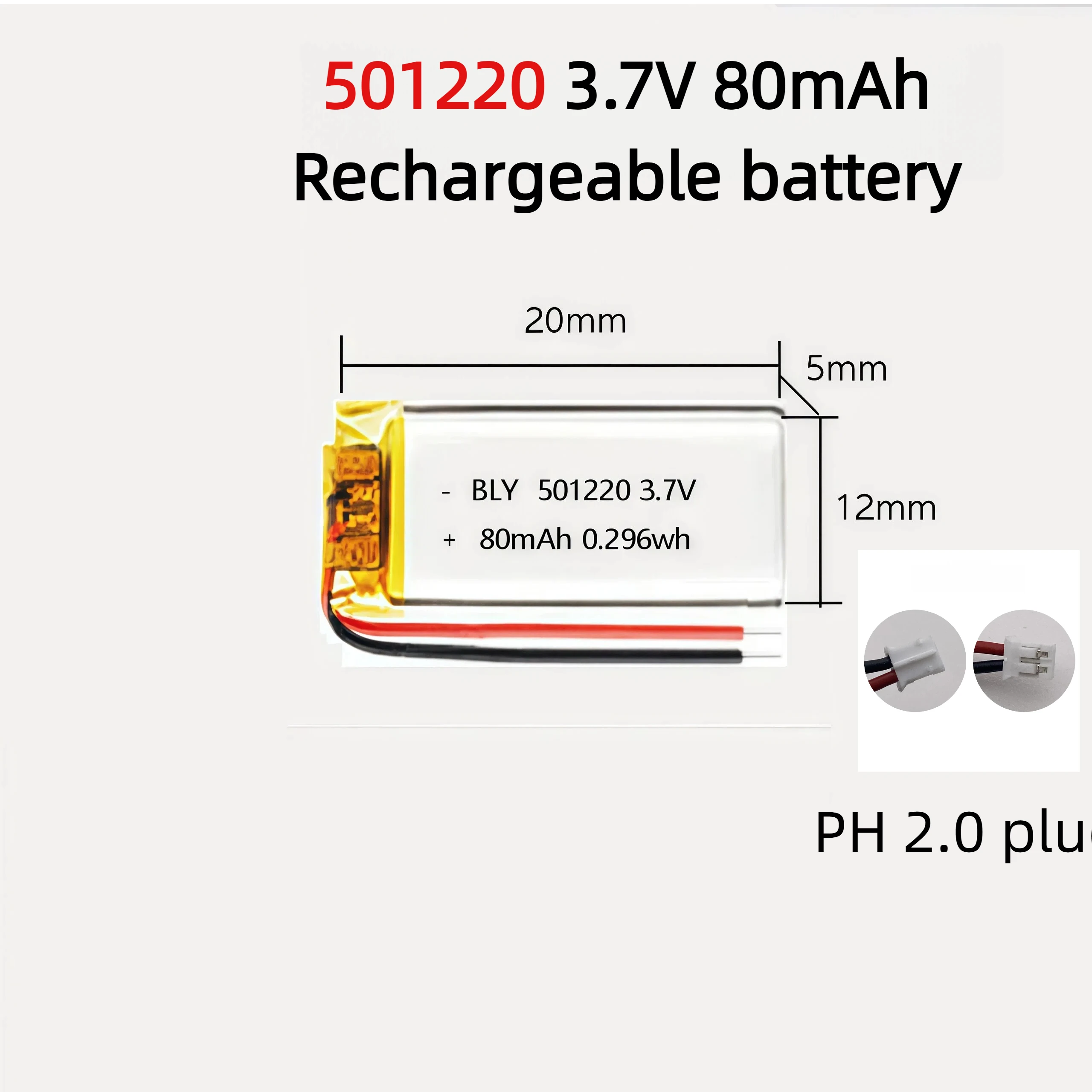 3.7V 80mAh 501220 Lithium Polymer LiPo Rechargeable Battery For Bluetooth Headset Smart Watch GPS Selfie Stick Replacement Cell
3.7V 80mAh 501220 Lithium Polymer LiPo Rechargeable Battery For Bluetooth Headset Smart Watch GPS Selfie Stick Replacement Cell