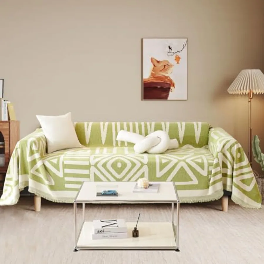 71" x134" Chenille Couch Cover Boho Reversible Sofa Cover with Green Geometric Pattern Multifuntional Sofa Slipcover with Tasse
71" x134" Chenille Couch Cover Boho Reversible Sofa Cover with Green Geometric Pattern Multifuntional Sofa Slipcover with Tasse