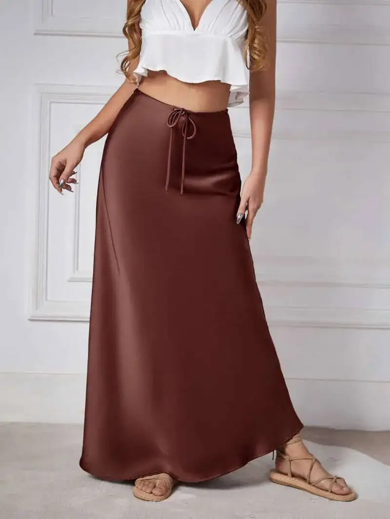 New 2026 Spring Summer Solid Color Satin Long Skirt For Women High Waist Lace-Up Fashion Elegant Faldas Long Skirts WF8
New 2026 Spring Summer Solid Color Satin Long Skirt For Women High Waist Lace-Up Fashion Elegant Faldas Long Skirts WF8