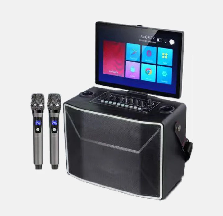 Многофункциональный портативный динамик BT с монитором и двойными беспроводными микрофонами
Многофункциональный портативный динамик BT с монитором и двойными беспроводными микрофонами