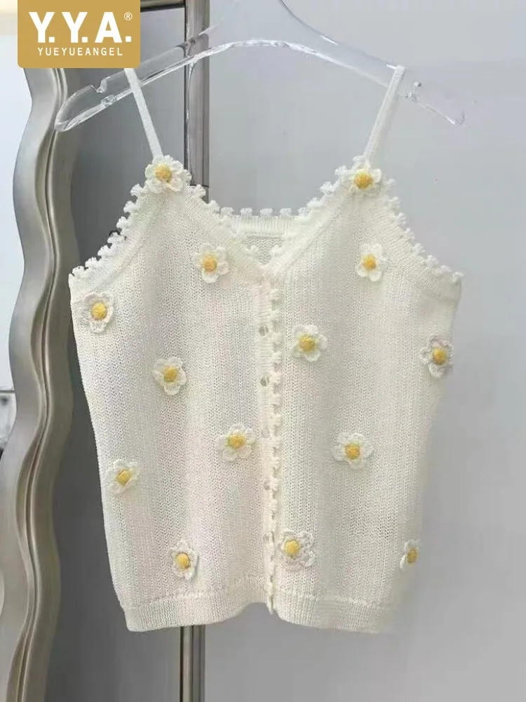 Sweet Ladies New Summer Slim Fit Knitted Tank Tops Single Breasted Flowers Sleeveless V Neck Casual Women Suspenders Camisole
Sweet Ladies New Summer Slim Fit Knitted Tank Tops Single Breasted Flowers Sleeveless V Neck Casual Women Suspenders Camisole