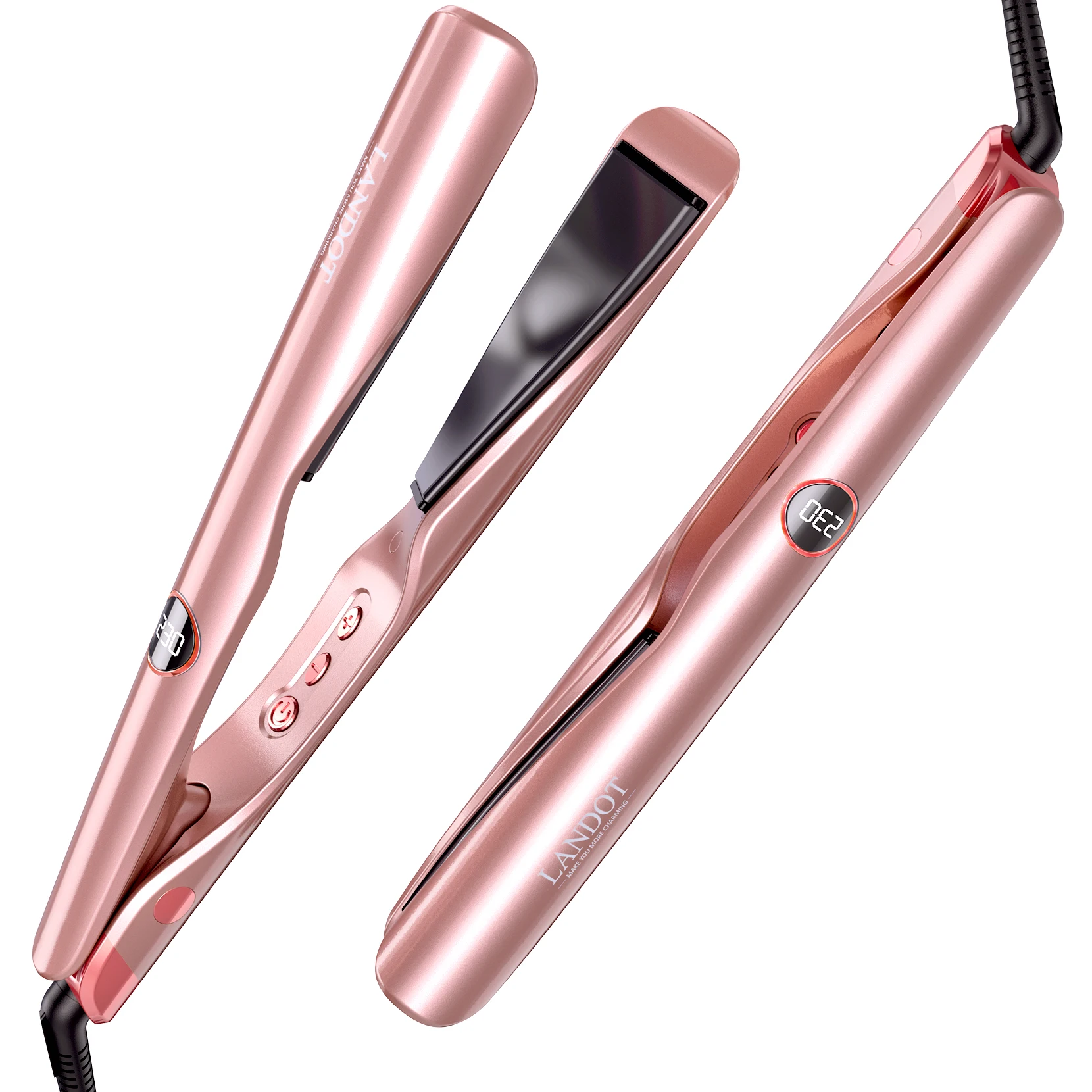 LANDOT Rose Gold Ceramic Flat Iron Hair Straightener and Curler 2 in 1, Twist Straightening Curling Iron, Fast Heat,Dual Voltage
LANDOT Rose Gold Ceramic Flat Iron Hair Straightener and Curler 2 in 1, Twist Straightening Curling Iron, Fast Heat,Dual Voltage
