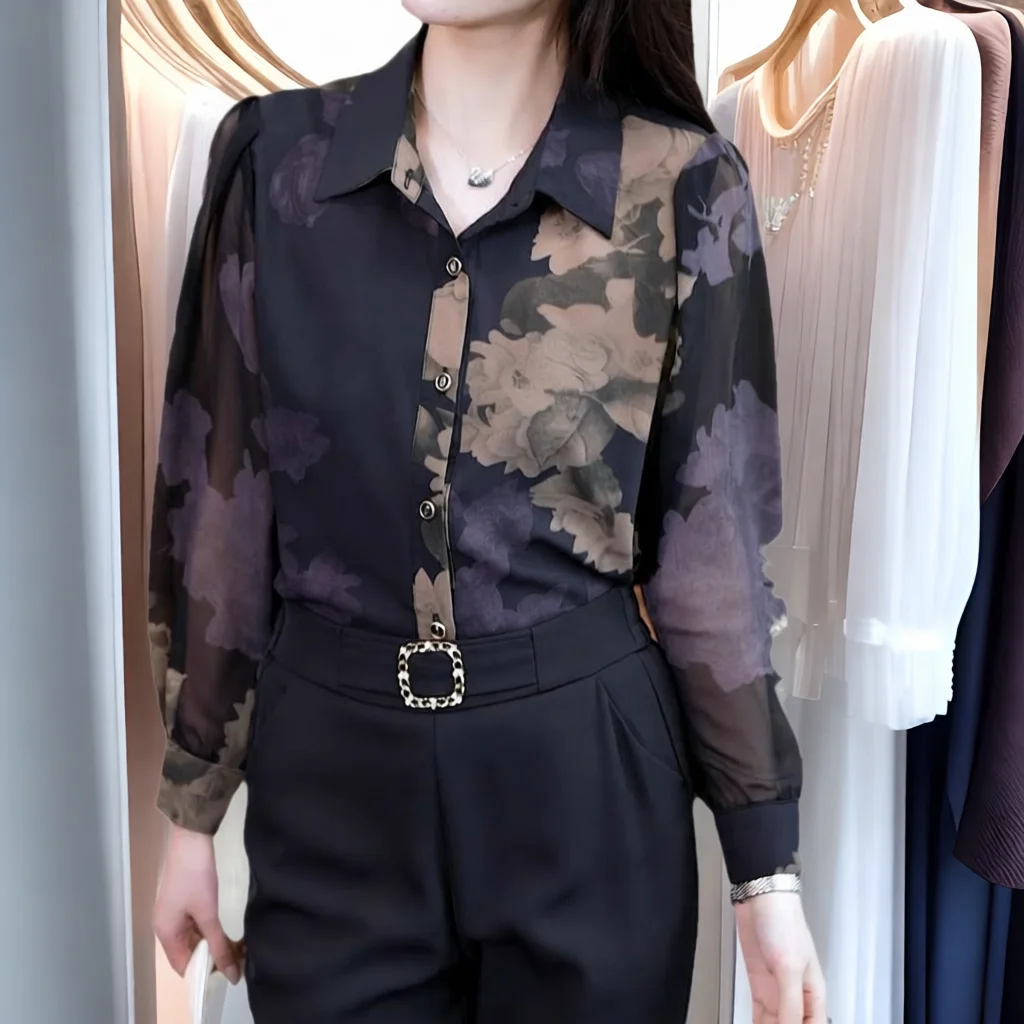 Elegant Long Sleeve Floral Print Chiffon Shirt Women's Fashion Spring Summer New Style Top Trendy Ladies' Lace Blouse
Elegant Long Sleeve Floral Print Chiffon Shirt Women's Fashion Spring Summer New Style Top Trendy Ladies' Lace Blouse