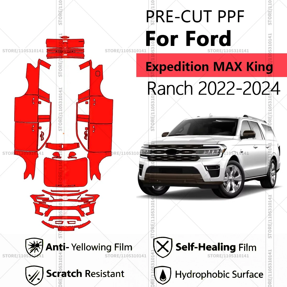 Pre-Cut Paint Protection Film PPF Transparent Car Film Professional Automotive PPF For Ford Expedition MAX King Ranch 2022-2024
Pre-Cut Paint Protection Film PPF Transparent Car Film Professional Automotive PPF For Ford Expedition MAX King Ranch 2022-2024