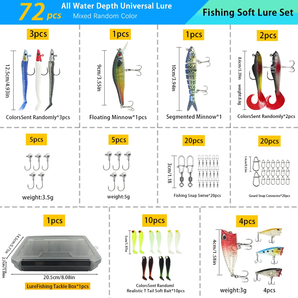 Soft Silicone Swimbaits Fishing Lures Combo, Mixed Artificial Baits with Tackle Storage Box for Trout Inshore Outdoor Fishing
Soft Silicone Swimbaits Fishing Lures Combo, Mixed Artificial Baits with Tackle Storage Box for Trout Inshore Outdoor Fishing