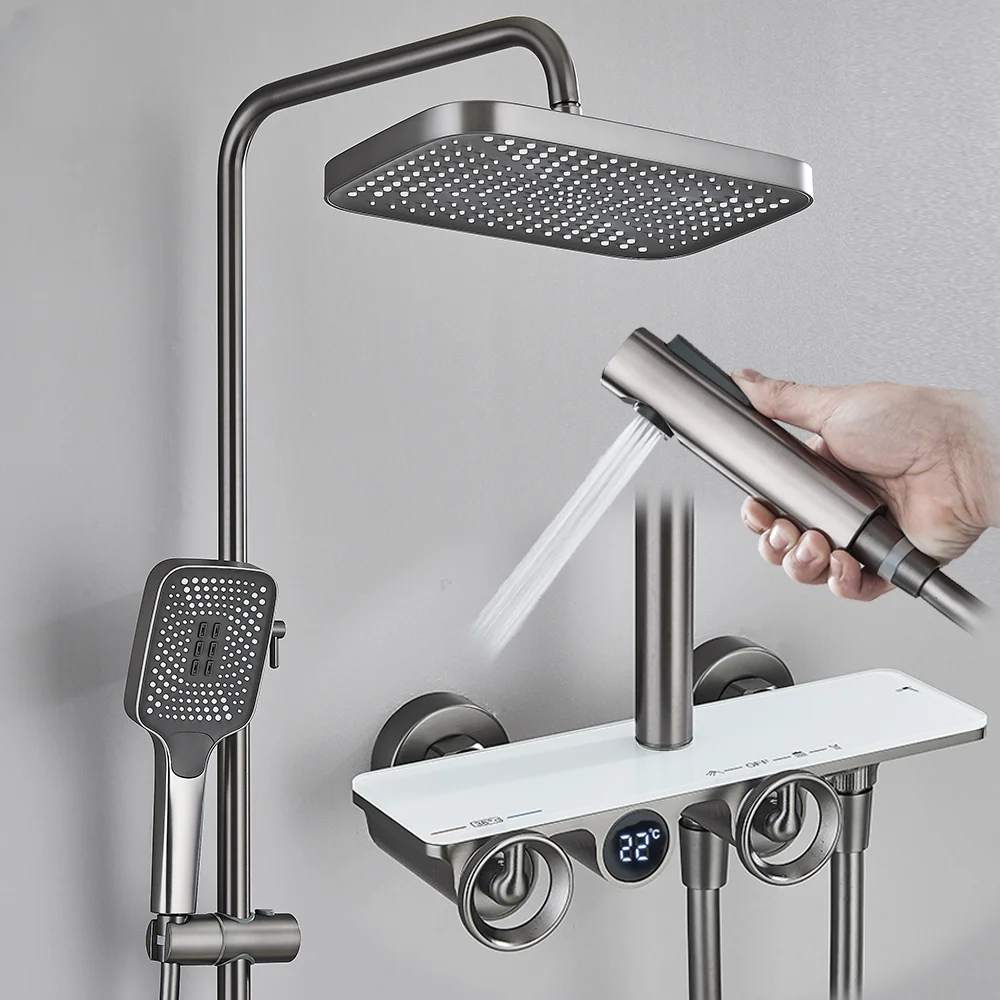 Rozin Temperature Digital Display Shower Faucet Set Grey Thermostatic Rainlfall 4 Way Bathroom System Mixer Tap Bidet Shower Tap
Rozin Temperature Digital Display Shower Faucet Set Grey Thermostatic Rainlfall 4 Way Bathroom System Mixer Tap Bidet Shower Tap