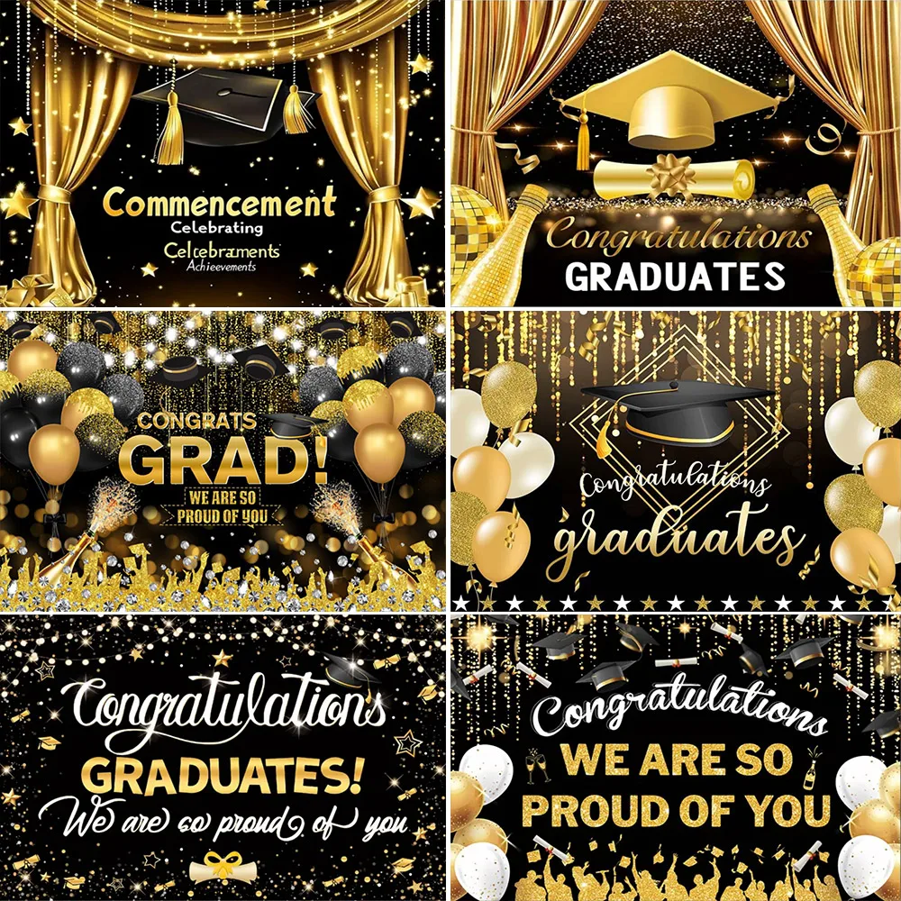 Graduates Photography Backdrop Congratulations Prom Party Black Gold Glitter Graduation Cap Can Custom Text Poster Banner Decor
Graduates Photography Backdrop Congratulations Prom Party Black Gold Glitter Graduation Cap Can Custom Text Poster Banner Decor