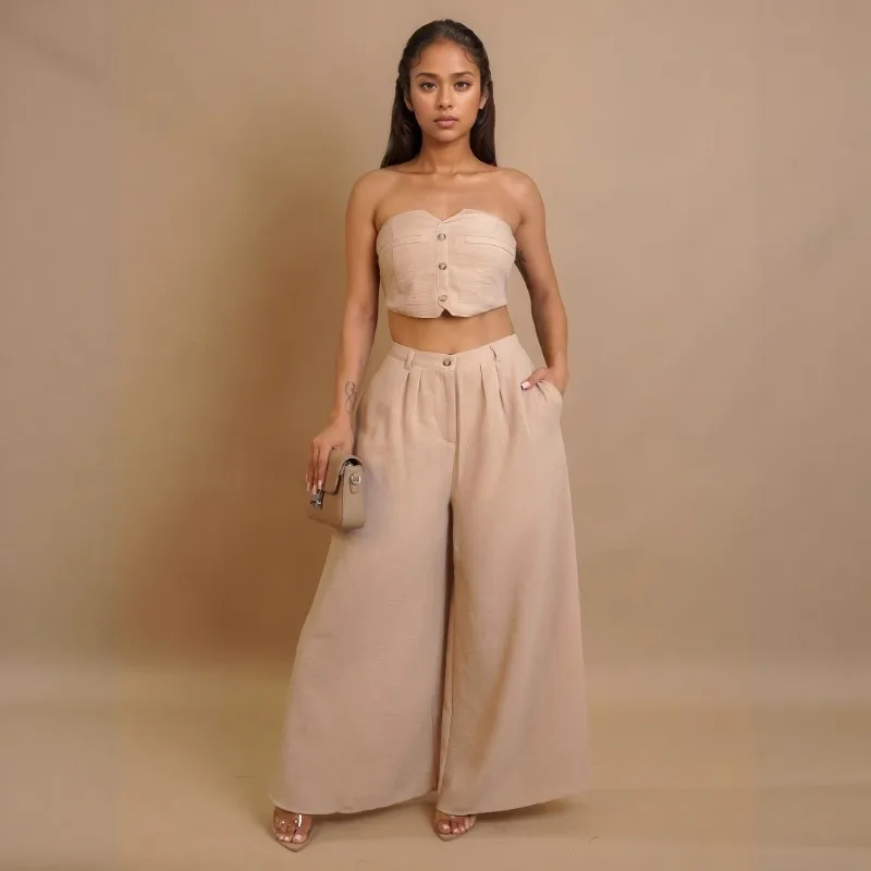 Women Solid Fashion 2 Piece Set Single Breasted Elastic Strapless Crop Tops + High Waist Wide Leg Pants Casual Streetwear Suits
Women Solid Fashion 2 Piece Set Single Breasted Elastic Strapless Crop Tops + High Waist Wide Leg Pants Casual Streetwear Suits