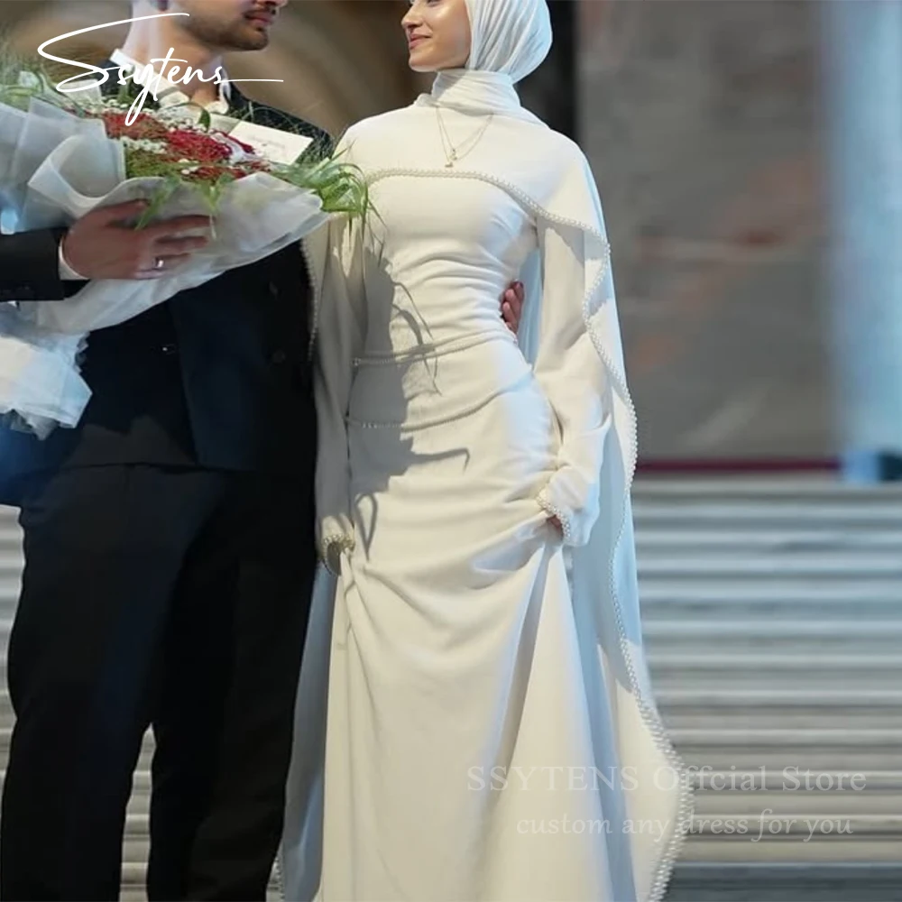 SSYTENS Modest Muslim Wedding Dresses Customized Brides Ivory Mermaid Pearls Shawl Arabic Bridal Gowns Long Vestido De Noiva
SSYTENS Modest Muslim Wedding Dresses Customized Brides Ivory Mermaid Pearls Shawl Arabic Bridal Gowns Long Vestido De Noiva