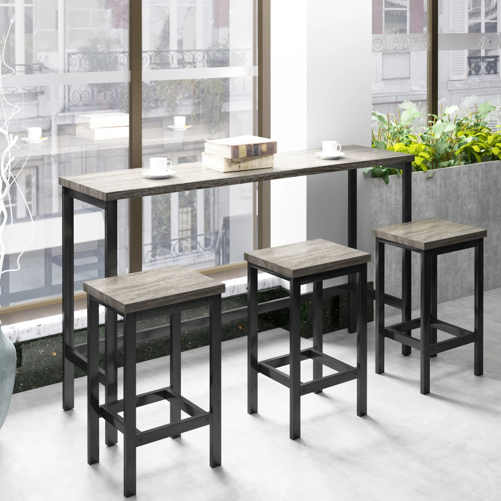 Counter Height Extra Long Dining Table Set with 3 Stools Pub Kitchen Set Side Table with Footrest, Gray
Counter Height Extra Long Dining Table Set with 3 Stools Pub Kitchen Set Side Table with Footrest, Gray