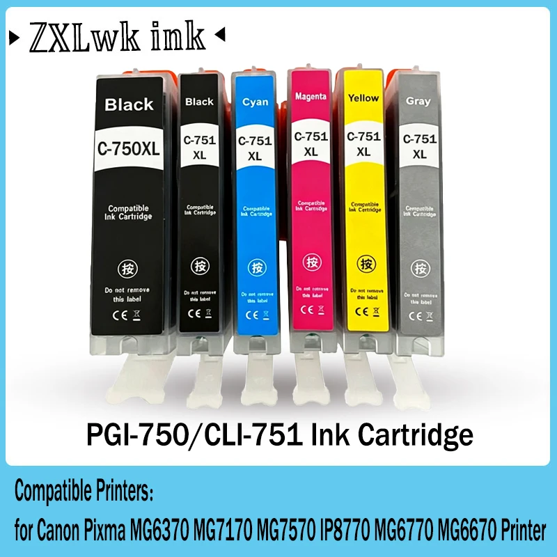PGI-750 CLI-751 Ink Cartridge Compatible Canon PGI 750 CLI 751 for Canon PIXMA MG6370 MG7170 MG7570 IP8770
PGI-750 CLI-751 Ink Cartridge Compatible Canon PGI 750 CLI 751 for Canon PIXMA MG6370 MG7170 MG7570 IP8770
