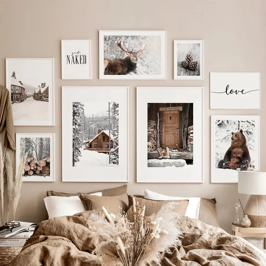 Snow House Pine Tree Bear Deer Winter Landscape Posters Wall Art Prints Canvas Painting Modern Living Room Decoration Pictures
Snow House Pine Tree Bear Deer Winter Landscape Posters Wall Art Prints Canvas Painting Modern Living Room Decoration Pictures