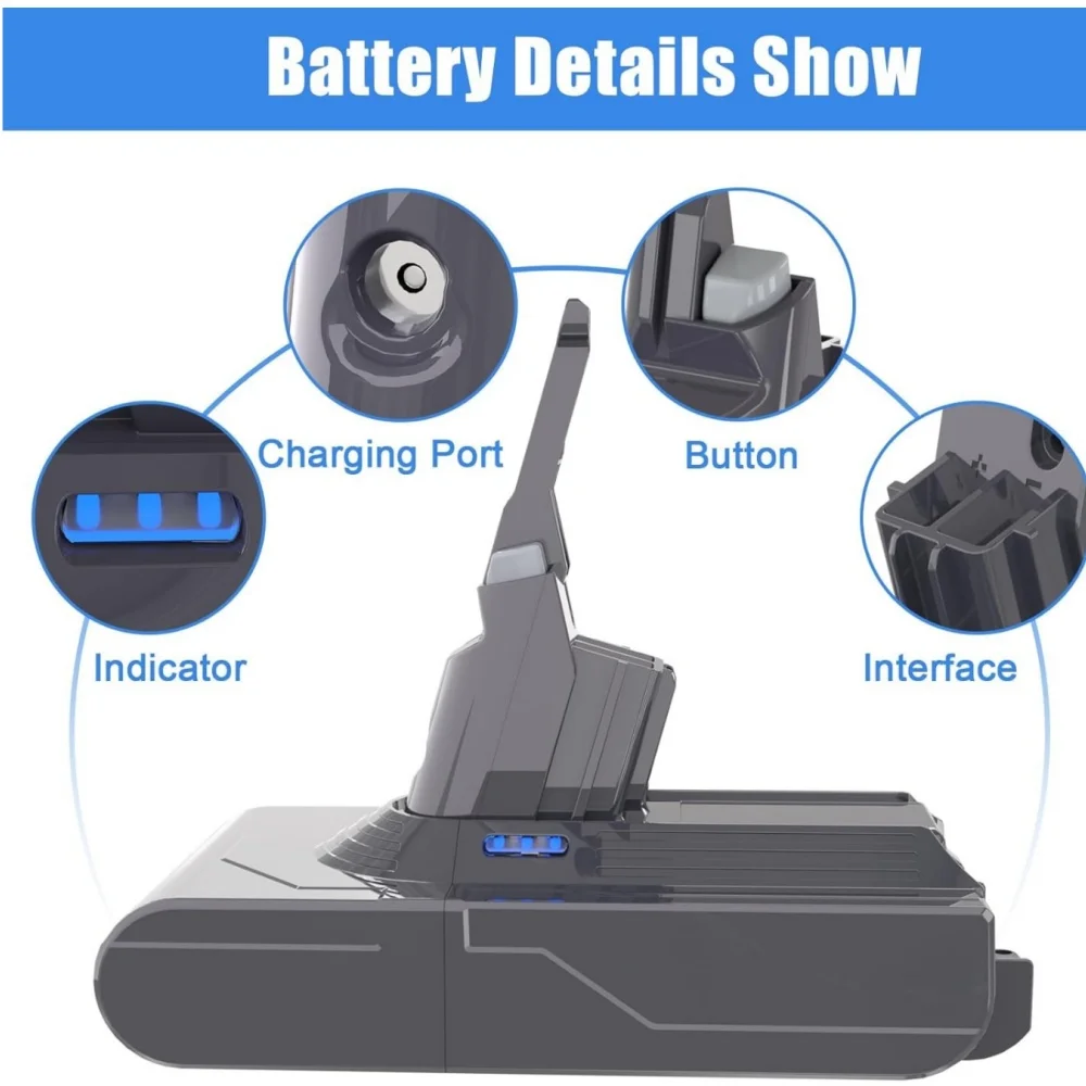 6000mAh Battery for Dyson V8 SV10/Absolute/Animal Pro,Compatible with V8 Series Cordless Vacuum Cleaner
6000mAh Battery for Dyson V8 SV10/Absolute/Animal Pro,Compatible with V8 Series Cordless Vacuum Cleaner