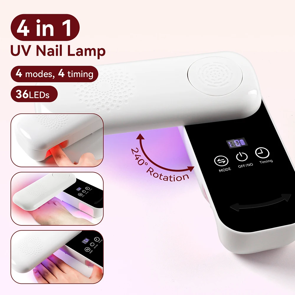 4 IN 1 Rotatable Mini UV LED Nail Lamp Desktop Portable Gel Nail Dryer with 4 Timer Settings for Home Travel Manicure
4 IN 1 Rotatable Mini UV LED Nail Lamp Desktop Portable Gel Nail Dryer with 4 Timer Settings for Home Travel Manicure