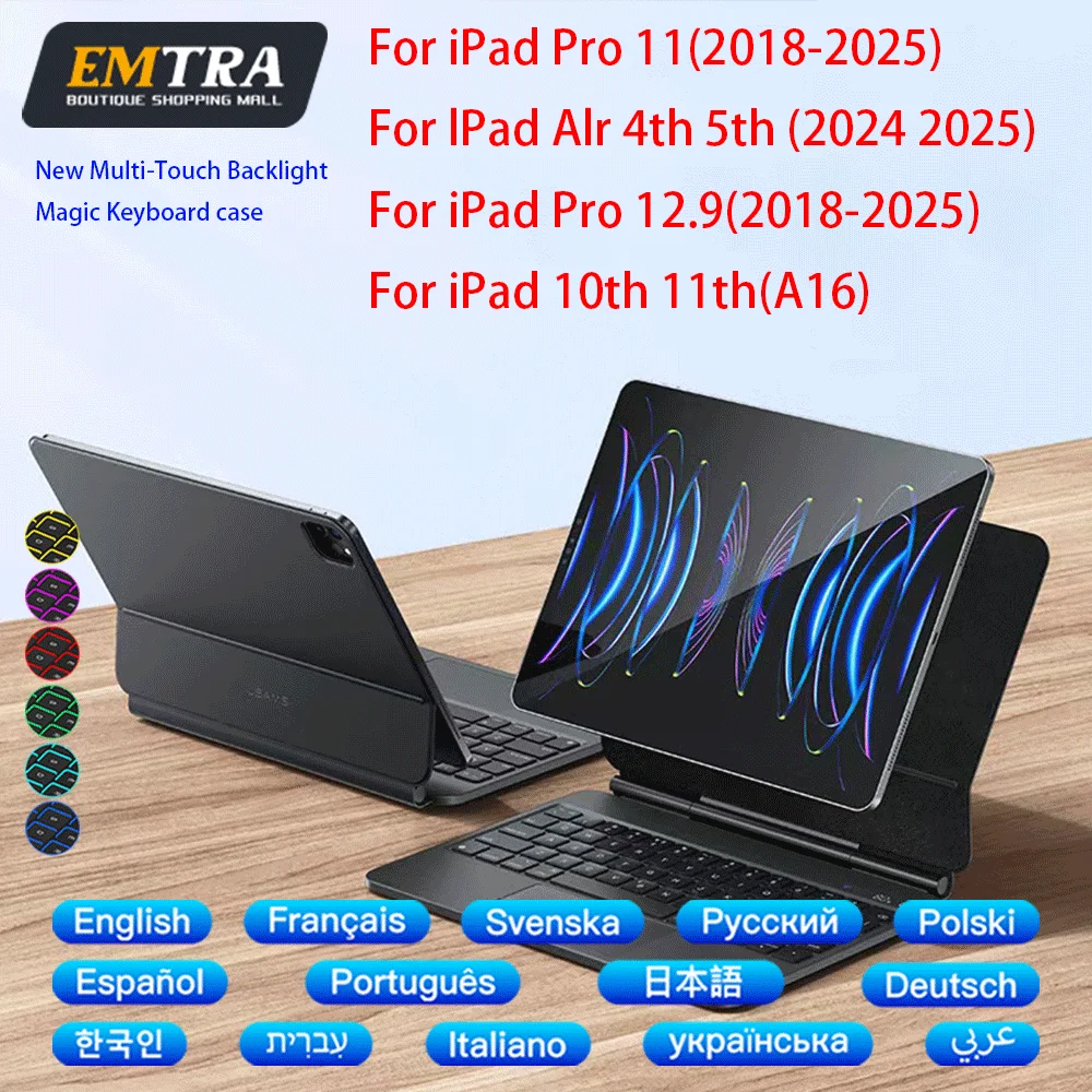 Bluetooth Wireless Magic Keyboard for IPad 10th 11th 2025 Air A16 for IPad Air 4 5 Pro 11 12.9 13 10.9 imch Backlit Stand Cases
Bluetooth Wireless Magic Keyboard for IPad 10th 11th 2025 Air A16 for IPad Air 4 5 Pro 11 12.9 13 10.9 imch Backlit Stand Cases