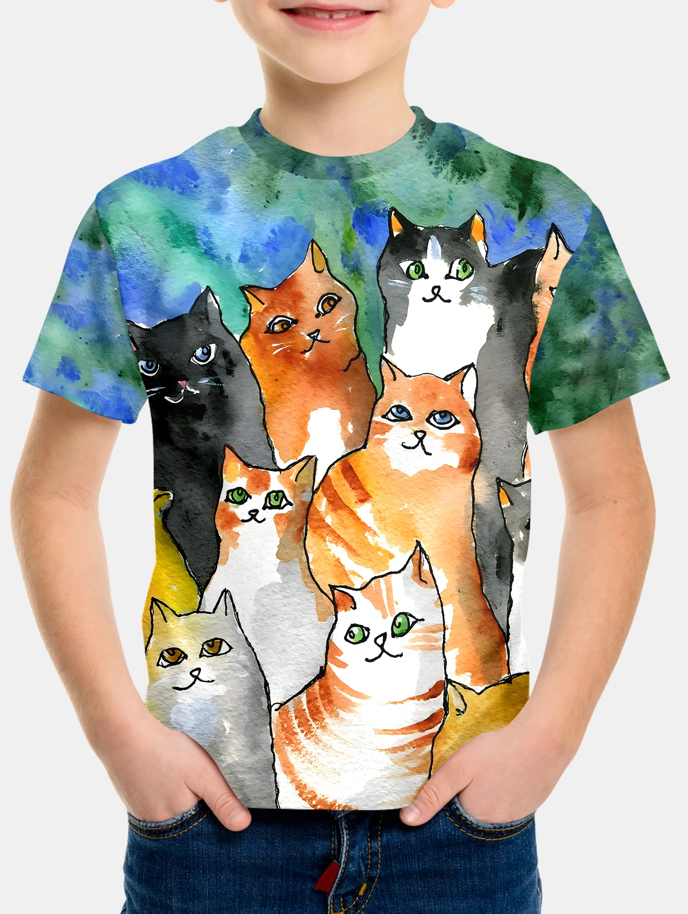Летняя футболка с круглым вырезом и короткими рукавами для мальчиков Cute Cat, повседневный легкий и удобный топ, с 3D-принтом
Летняя футболка с круглым вырезом и короткими рукавами для мальчиков Cute Cat, повседневный легкий и удобный топ, с 3D-принтом