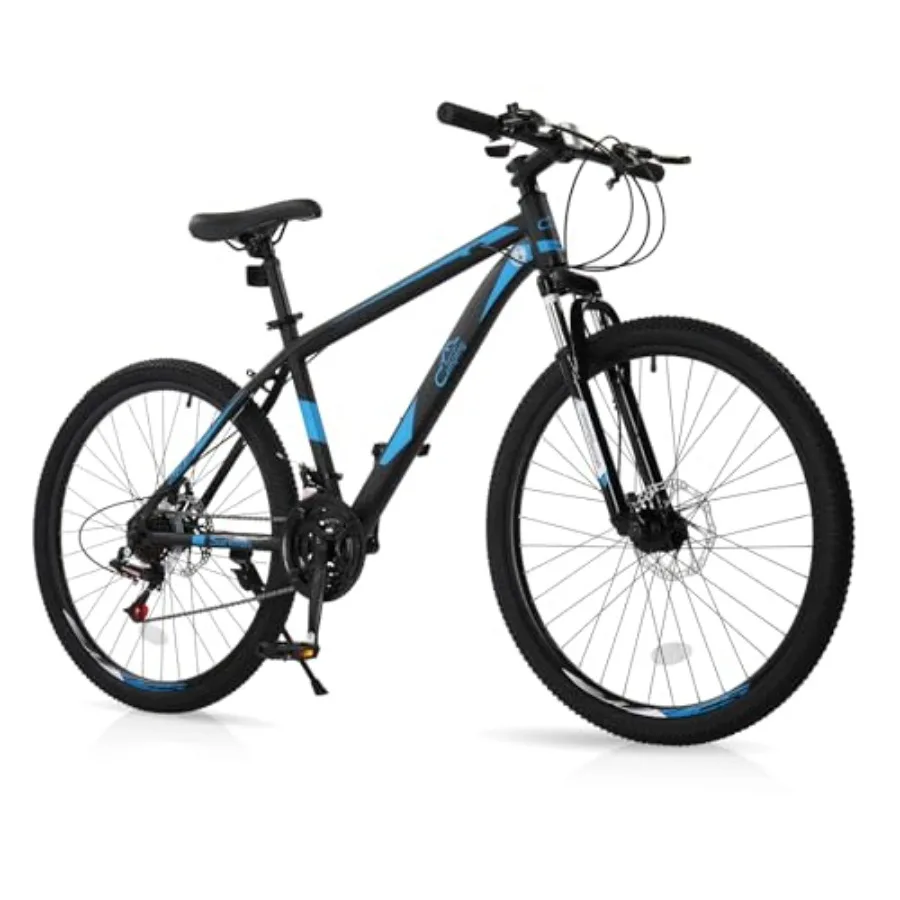 Mountain Bike for outdoor trail riding, high carbon steel frame, black, 21-speed with double disc brake and suspension fork
Mountain Bike for outdoor trail riding, high carbon steel frame, black, 21-speed with double disc brake and suspension fork