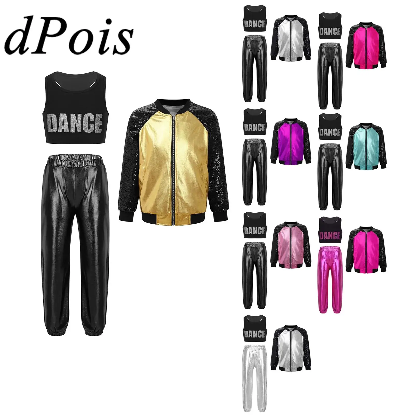 Girls Jazz Dance Suits Cosplay Performance Costumes Kids Streetwear Sequins Metallic Hip Hop Outfit Tops with Pants Jacket
Girls Jazz Dance Suits Cosplay Performance Costumes Kids Streetwear Sequins Metallic Hip Hop Outfit Tops with Pants Jacket