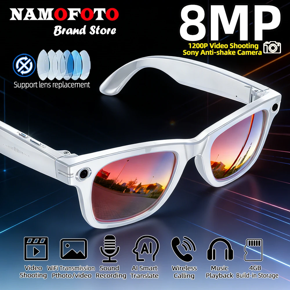 8MP HD Camera Smart Glasses Color-Changing AI Real-time Translation BT Call Music Play Photo Video Record Sunglasses Men Women
8MP HD Camera Smart Glasses Color-Changing AI Real-time Translation BT Call Music Play Photo Video Record Sunglasses Men Women