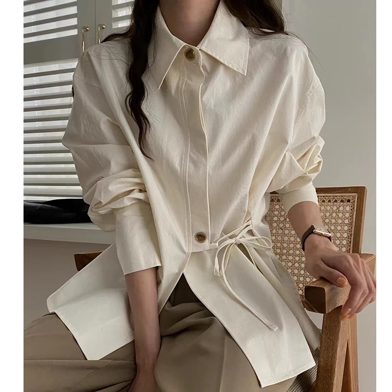 Chic Korean Lace Up Shirts Women Long Sleeve Loose Casual Bandage Blouse Elegant Office Ladies Tops Shirts
Chic Korean Lace Up Shirts Women Long Sleeve Loose Casual Bandage Blouse Elegant Office Ladies Tops Shirts