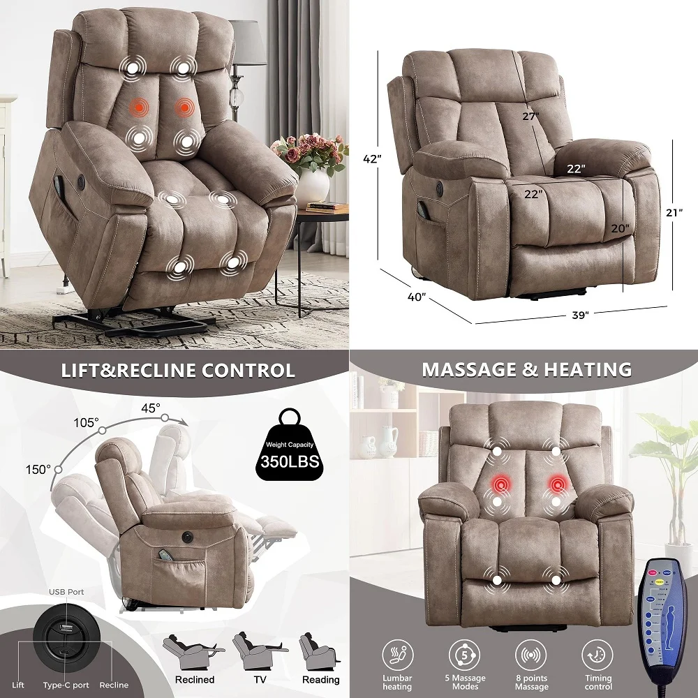 Small Power Lift Recliner Chair Sofa with Massage and Dual Heating, Adjustable Headrest for Elderly People Petite, USB Ports, F
Small Power Lift Recliner Chair Sofa with Massage and Dual Heating, Adjustable Headrest for Elderly People Petite, USB Ports, F