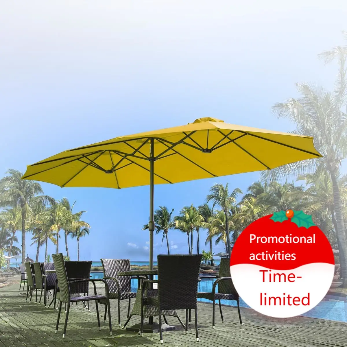 15x9ft Large Patio Umbrella, Double-Sided Outdoor Market Rectangle Table 177''x104'' Umbrella with Crank Air Vents for Deck Pool
15x9ft Large Patio Umbrella, Double-Sided Outdoor Market Rectangle Table 177''x104'' Umbrella with Crank Air Vents for Deck Pool