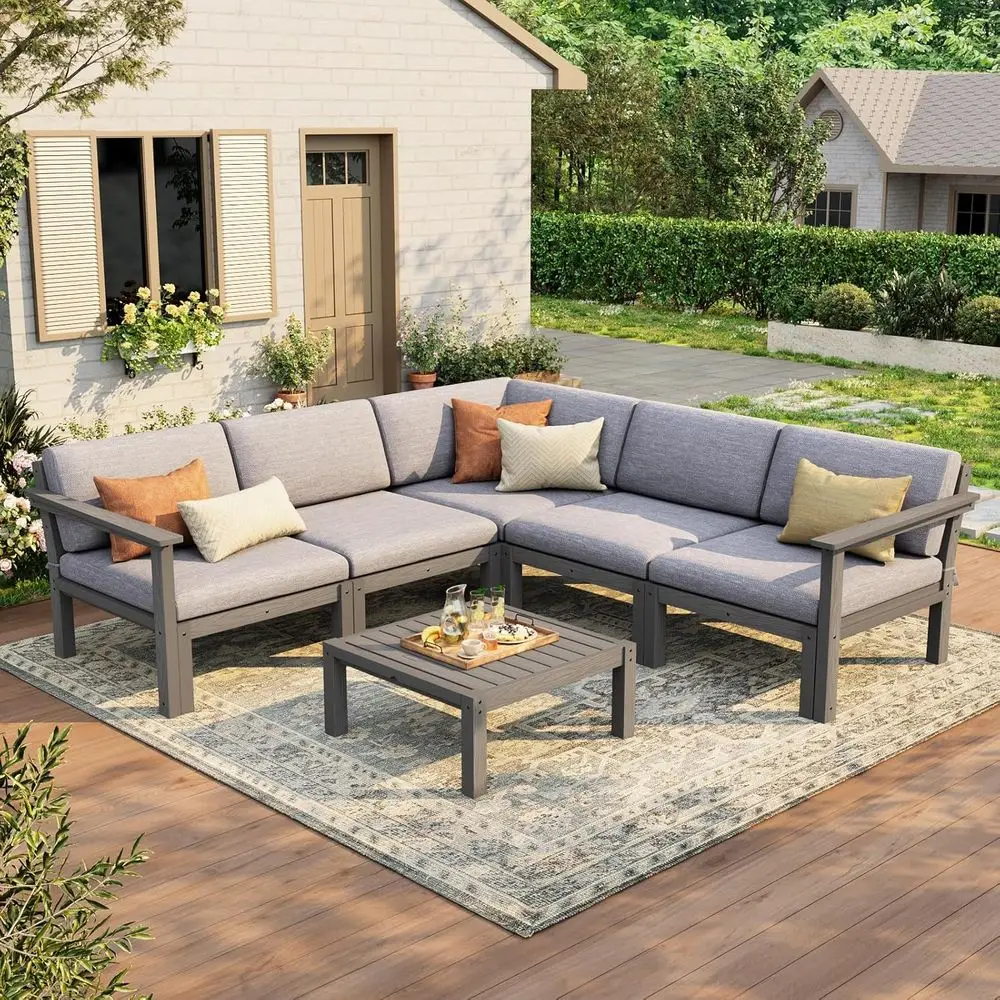 Patio urniture Set, 6-Piece All-Weather Outdoor Sectional Soa Set - ular & Waterproo HIPS e, Quick-Dry Olein Cushions, Grey
Patio urniture Set, 6-Piece All-Weather Outdoor Sectional Soa Set - ular & Waterproo HIPS e, Quick-Dry Olein Cushions, Grey