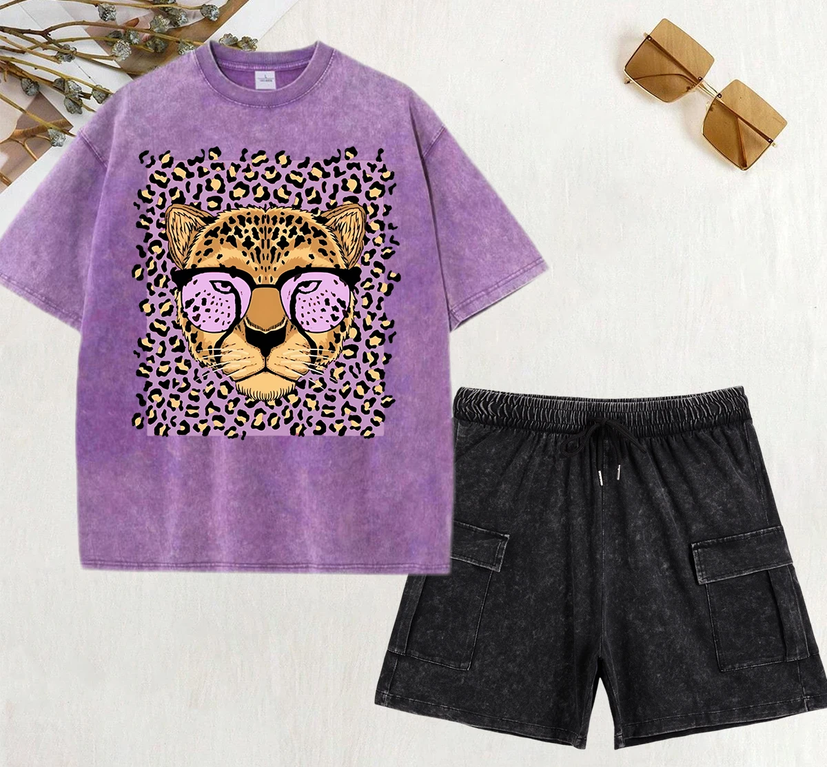 Creative Purple Leopard Printed Women Washed T-Shirt Sets Cotton Crewneck Loose Pants Casual Summer T Shirts Trendy Short Pant
Creative Purple Leopard Printed Women Washed T-Shirt Sets Cotton Crewneck Loose Pants Casual Summer T Shirts Trendy Short Pant