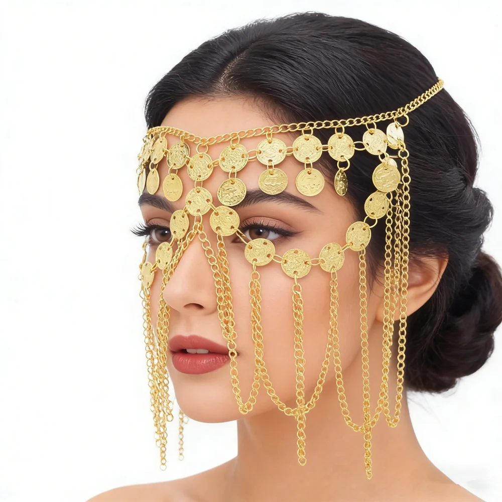 Retro Tribal Face Head Chain Golden Coin Chain Fringe Veil Perfect For Costume Parties & Festivals
Retro Tribal Face Head Chain Golden Coin Chain Fringe Veil Perfect For Costume Parties & Festivals