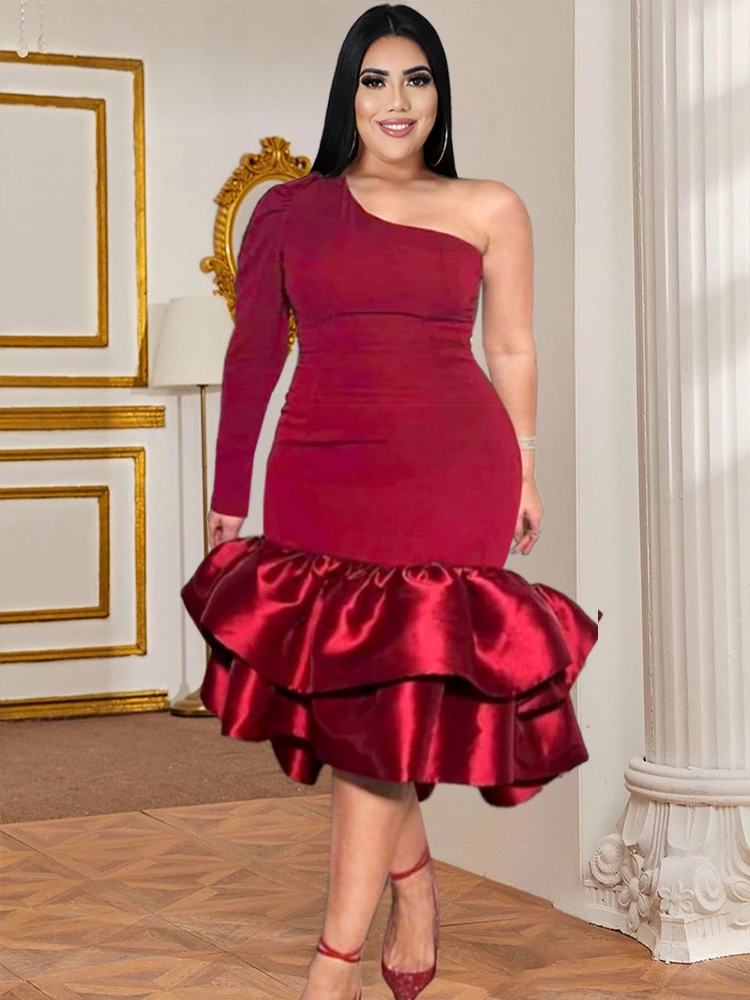 One Shoulder Dress Summer Plus Size 4XL Sexy Bodycon Burgundy Ruffles Patchwork Outfits for Ladies Evening Cocktail Party Gowns
One Shoulder Dress Summer Plus Size 4XL Sexy Bodycon Burgundy Ruffles Patchwork Outfits for Ladies Evening Cocktail Party Gowns