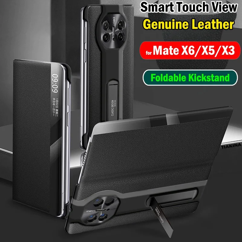 Genuine Leather Funda for Huawei Mate X6 X5 X3 Smart Touch View Flip Case Foldable Metal Kickstand Magneic Front Screen Cover
Genuine Leather Funda for Huawei Mate X6 X5 X3 Smart Touch View Flip Case Foldable Metal Kickstand Magneic Front Screen Cover