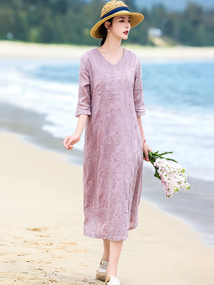 High Quality Ramie Embroidery Long Dress Women New Arrival 2026 Summer Vintage V-neck Solid Color Ladies Elegant Dresses M2615
High Quality Ramie Embroidery Long Dress Women New Arrival 2026 Summer Vintage V-neck Solid Color Ladies Elegant Dresses M2615