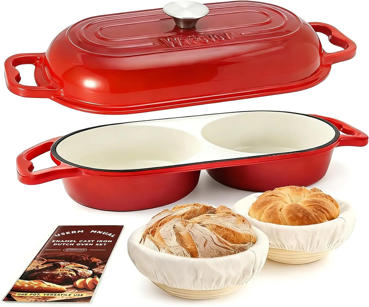 DIY Double Dutch Oven for Sourdough – Bake 2 Loaves at Once, Enamel Cast Iron, 500°F Safe, Includes 2 Banneton Baskets
DIY Double Dutch Oven for Sourdough – Bake 2 Loaves at Once, Enamel Cast Iron, 500°F Safe, Includes 2 Banneton Baskets