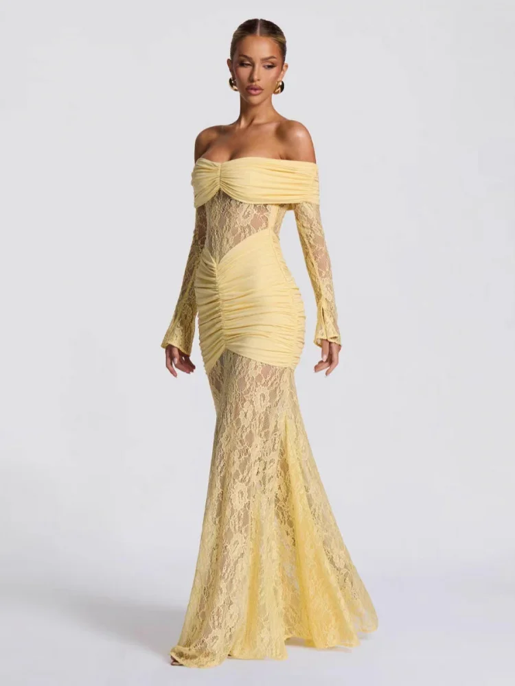 Сексуальное длинное кружевное вечернее платье с высокой талией, облегающее длинное платье на одно плечо, ажурное свадебное платье, вечернее платье
Сексуальное длинное кружевное вечернее платье с высокой талией, облегающее длинное платье на одно плечо, ажурное свадебное платье, вечернее платье