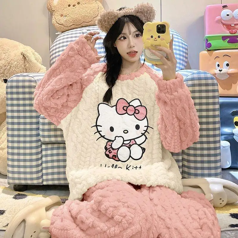 Sanrio Hello Kitty New Autumn Winter Flannel Cute Women Pajamas Set Fleece Lined Thickened Coral Fleece Big Homewear Loungewear
Sanrio Hello Kitty New Autumn Winter Flannel Cute Women Pajamas Set Fleece Lined Thickened Coral Fleece Big Homewear Loungewear