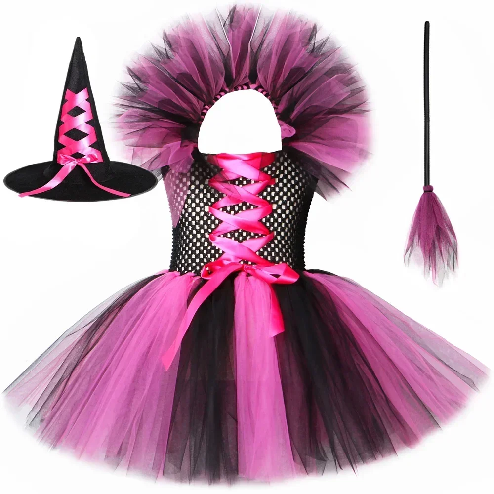 Disguise Witch Costume for Girls Halloween Pink Black Tutu Knee Dress Hat Broom Kids Carnival Cosplay Party Outfit Kids' dresses
Disguise Witch Costume for Girls Halloween Pink Black Tutu Knee Dress Hat Broom Kids Carnival Cosplay Party Outfit Kids' dresses