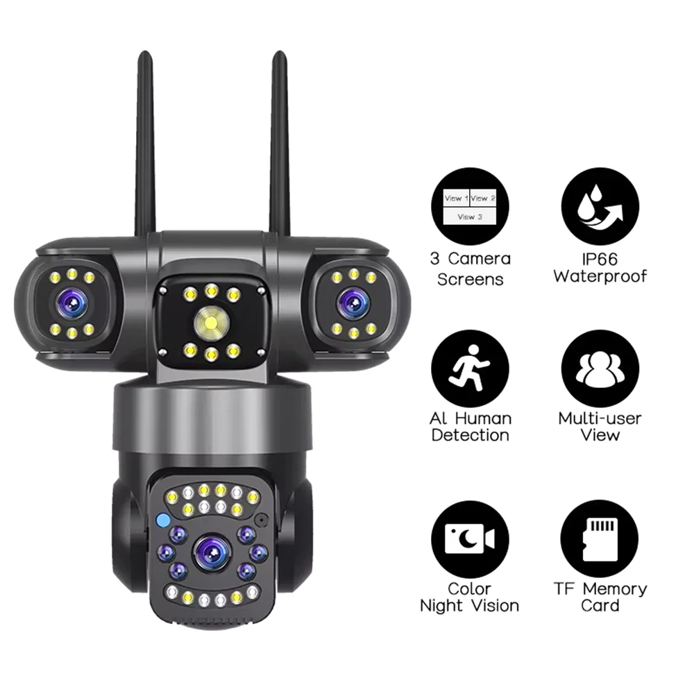 V380pro 6MP WiFi Outdoor PTZ Security Camera 3-Lens IP66 Waterproof Motion Detection Alarm Home Surveillance
V380pro 6MP WiFi Outdoor PTZ Security Camera 3-Lens IP66 Waterproof Motion Detection Alarm Home Surveillance