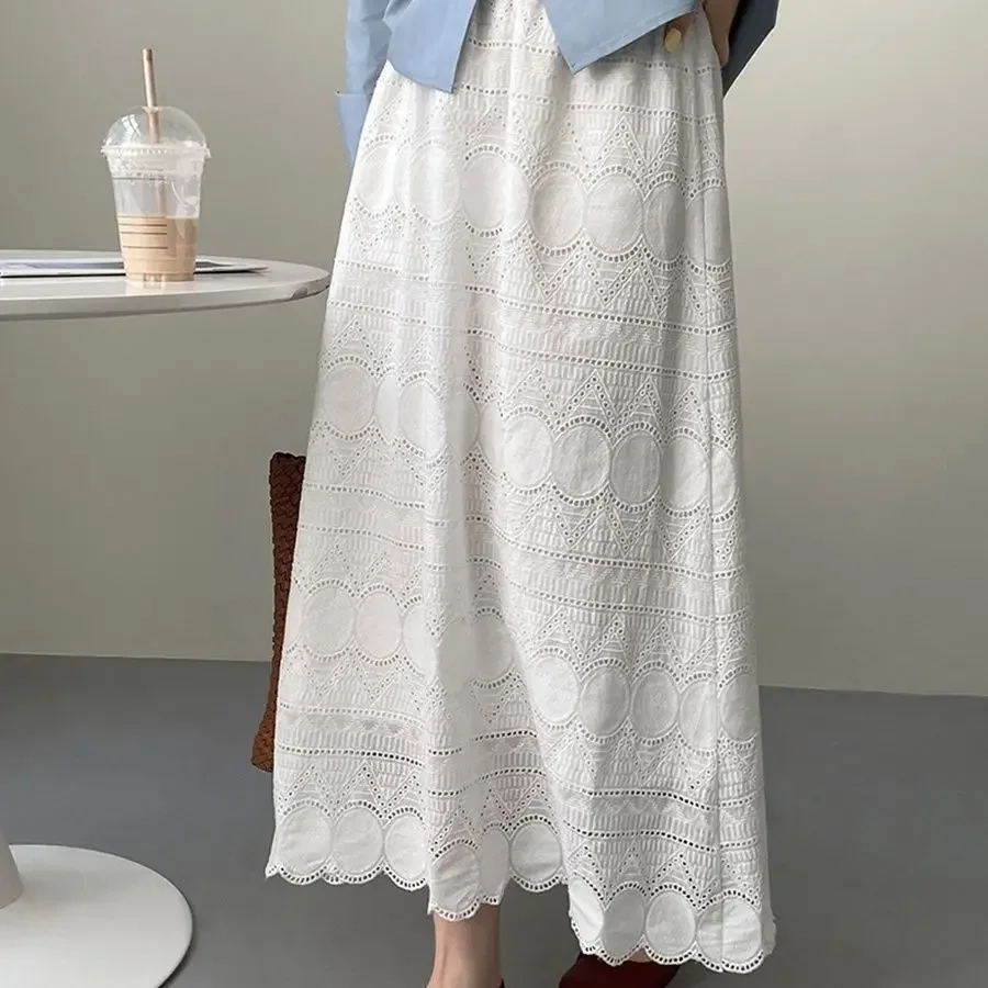 New Spring Elegant Skirt Women White Lace Embroidery High Waist Hollow Out A-Line Fairy Skirts Casual Cotton Long Jupe
New Spring Elegant Skirt Women White Lace Embroidery High Waist Hollow Out A-Line Fairy Skirts Casual Cotton Long Jupe