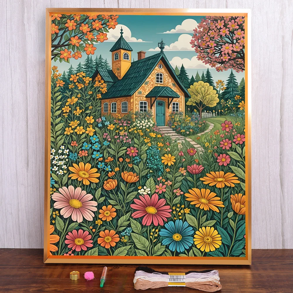 Scenery Flower House Printed Canvas Cross-Stitch Kit Embroidery Handicraft Craft Knitting Handiwork Promotions Needle Stamped 
Scenery Flower House Printed Canvas Cross-Stitch Kit Embroidery Handicraft Craft Knitting Handiwork Promotions Needle Stamped