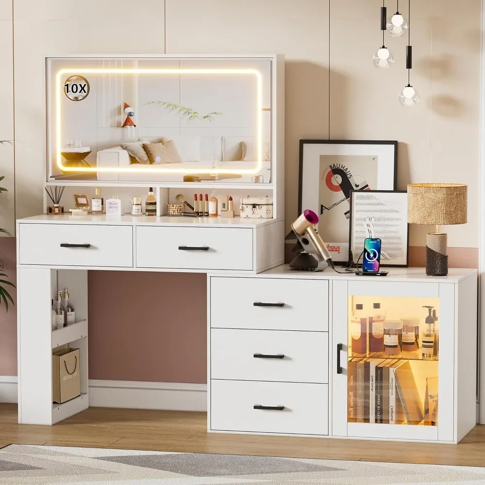 Makeup Desk with Mirror and Lights & Charging Station,3 Color Modes & Adjustable Brightness Dressing Table L Shape Change
Makeup Desk with Mirror and Lights & Charging Station,3 Color Modes & Adjustable Brightness Dressing Table L Shape Change