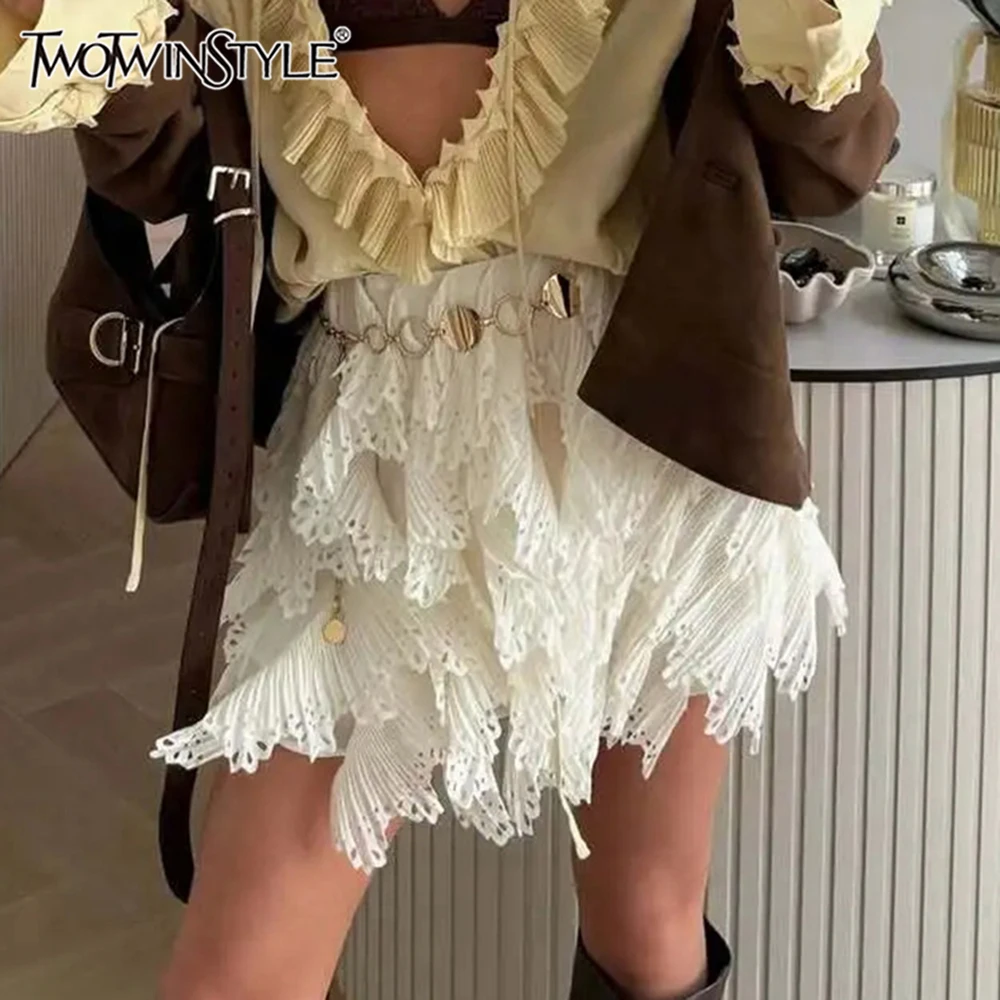 TWOTWINSTYLE Solid Loose Spliced Ruffles Skirts for Women High Waist Temperament Minimalist Skirts Female Fashion Style
TWOTWINSTYLE Solid Loose Spliced Ruffles Skirts for Women High Waist Temperament Minimalist Skirts Female Fashion Style
